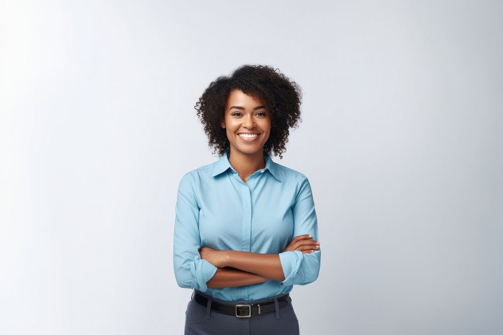 African american woman standing blouse smile. AI generated Image by rawpixel.