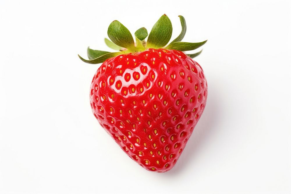 One strawberry fruit plant food white background. AI generated Image by rawpixel.