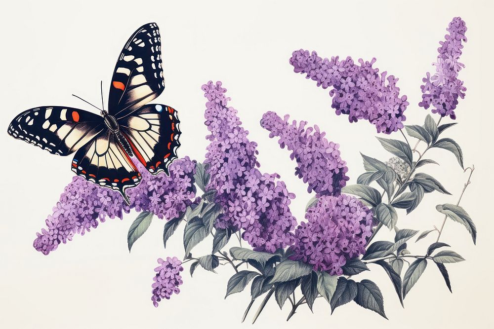 Butterfly bush flower purple lilac. AI generated Image by rawpixel.