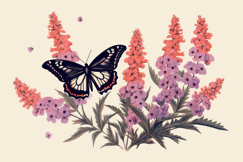Butterfly bush flower animal insect. AI generated Image by rawpixel.
