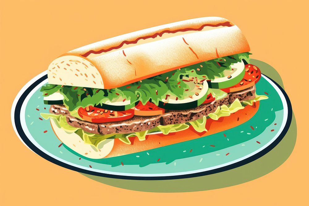 Sandwich cartoon lunch plate. AI generated Image by rawpixel.