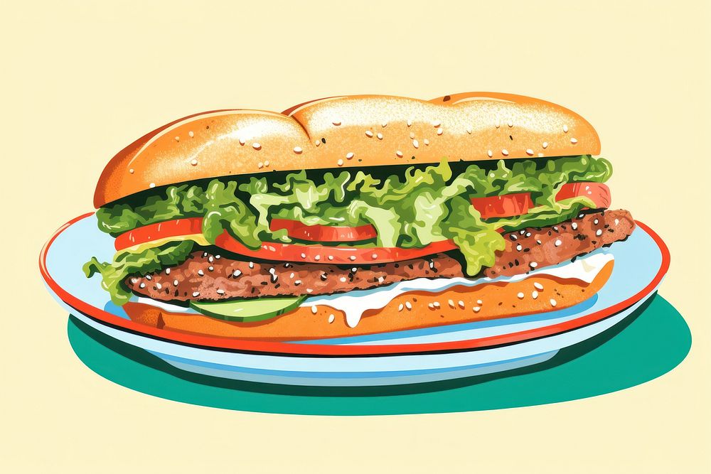 Sandwich cartoon plate food. AI generated Image by rawpixel.