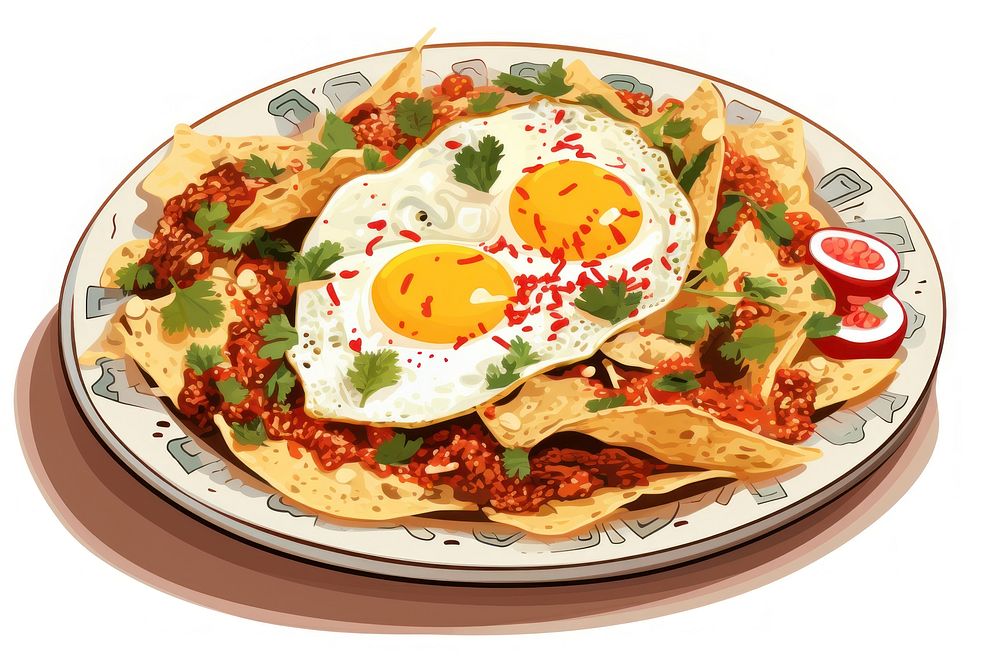 Chilaquiles plate meal food. AI generated Image by rawpixel.
