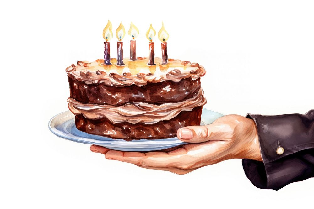 Chocolate birthday cake dessert candle food. AI generated Image by rawpixel.