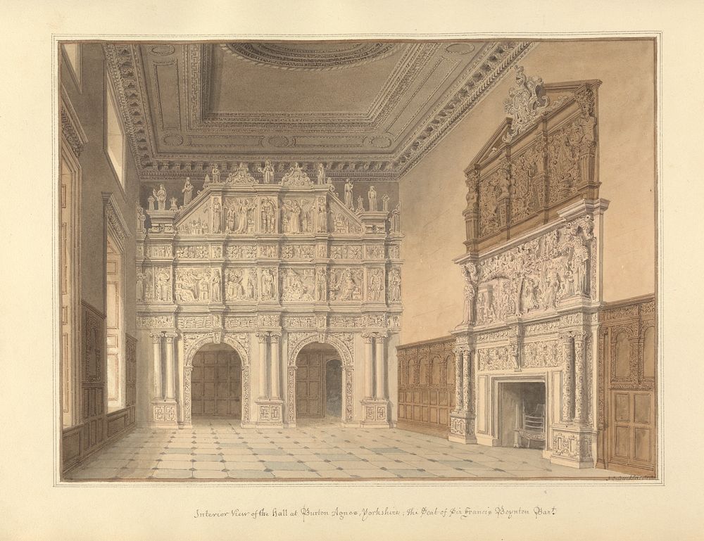 Interior View of the hall at Burton Agnes, Yorkshire; the Seat of Sir Francis Boynton Bart.