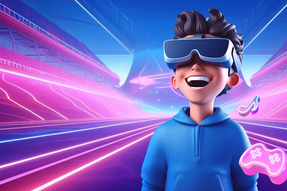 3D man wearing VR, entertainment remix
