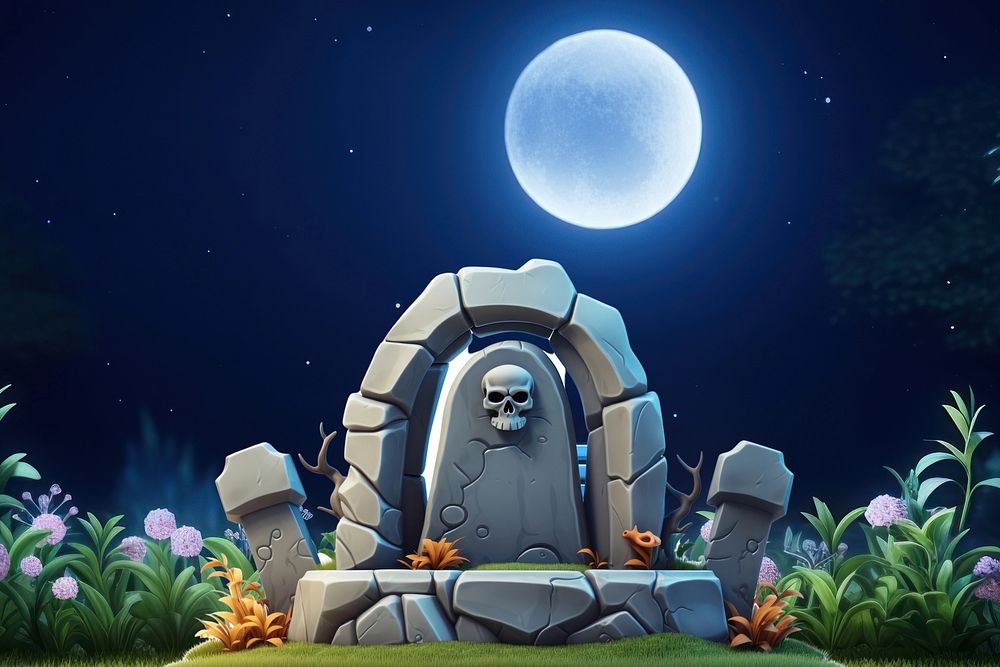 3D tombstone, Halloween full moon remix