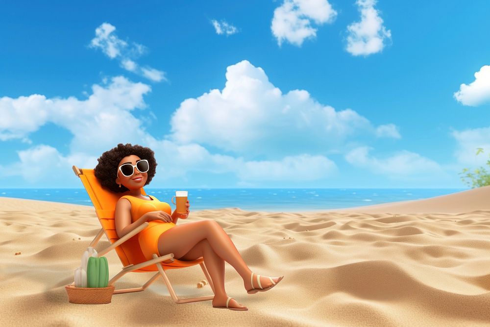 3D woman sunbathing on the beach remix