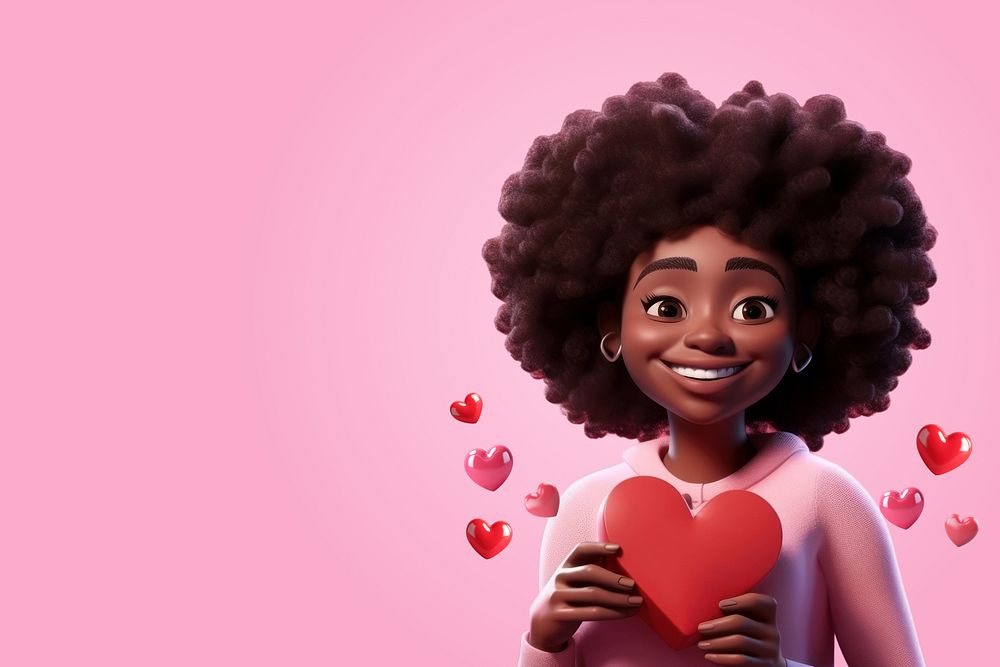 3D black woman holding heart, Valentine's remix