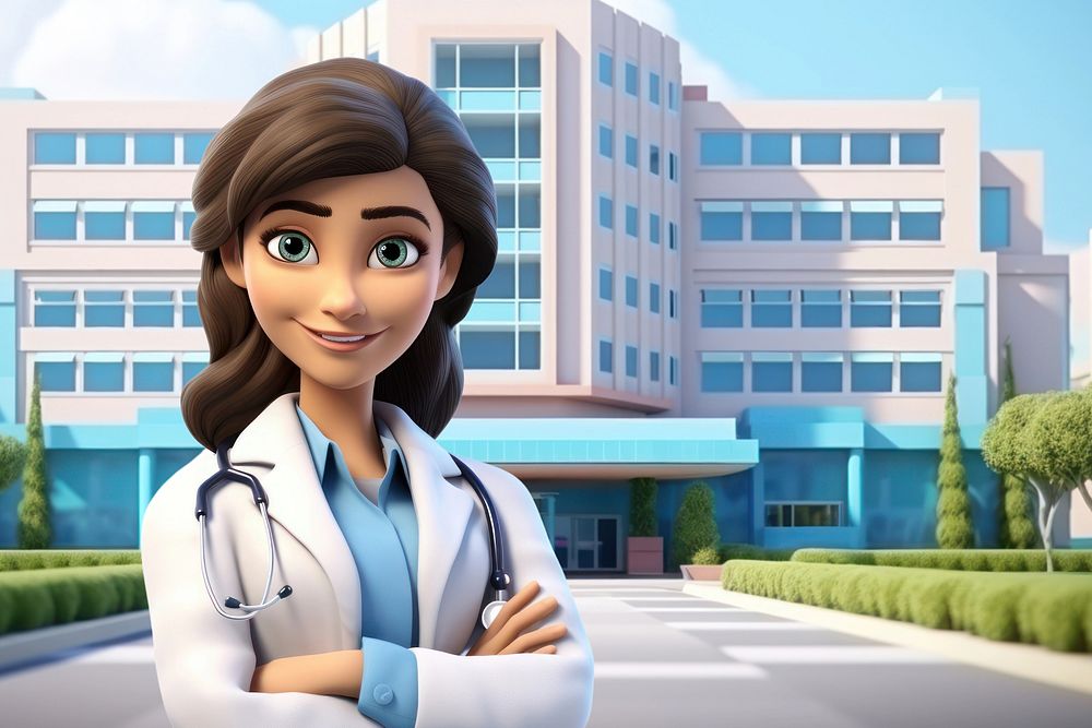 3D female doctor at a hospital remix