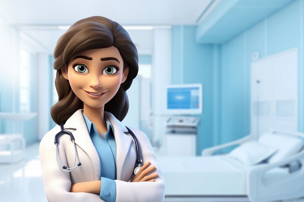 3D female doctor at a hospital remix