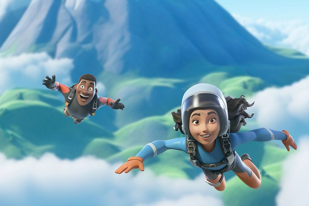 3D couple skydiving remix
