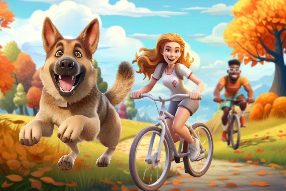 3D girl riding bicycle in the park remix