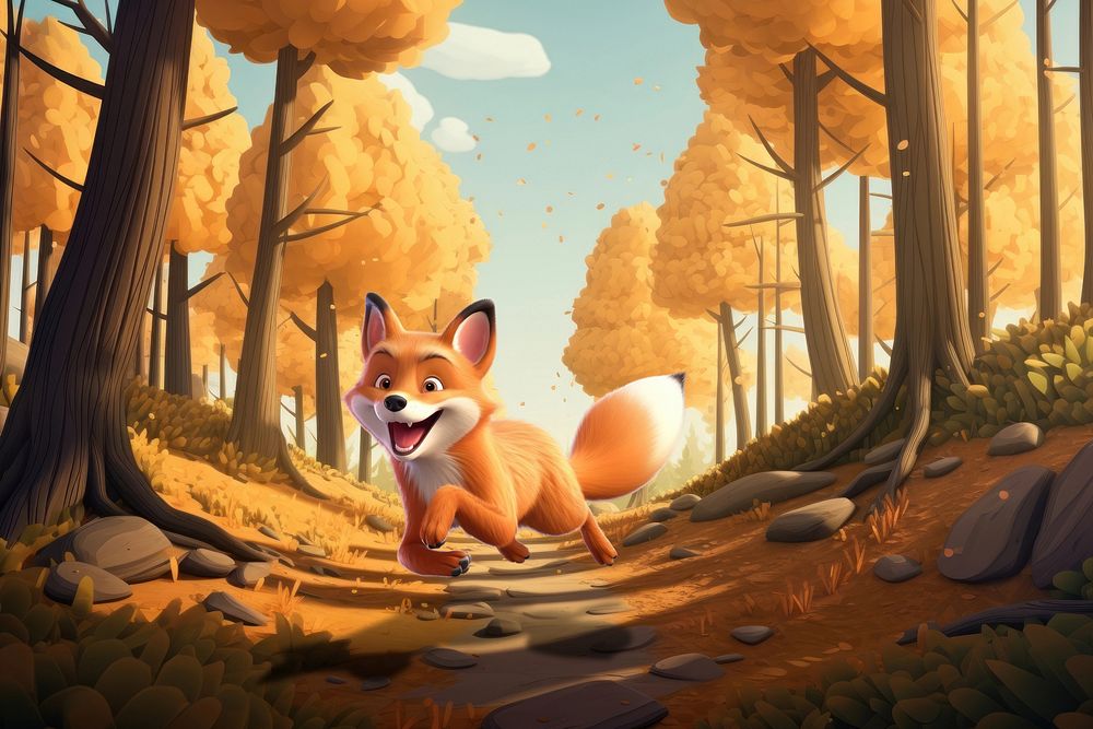 3D cute fox in the Autumn forest remix