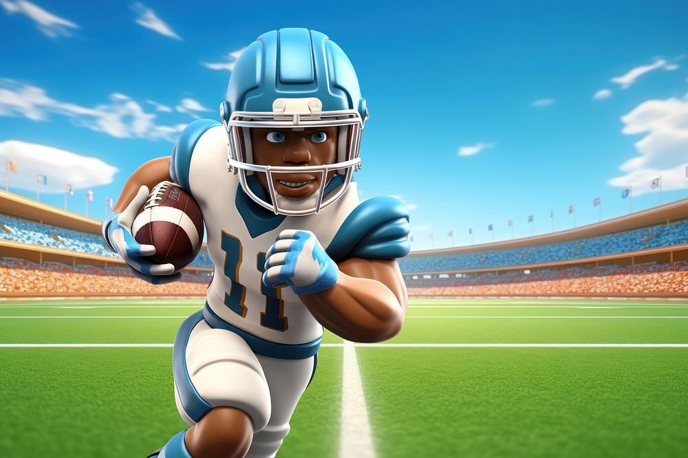 3D American football player running remix