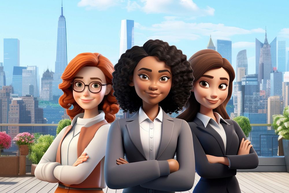 3D diverse businesswomen, teamwork remix