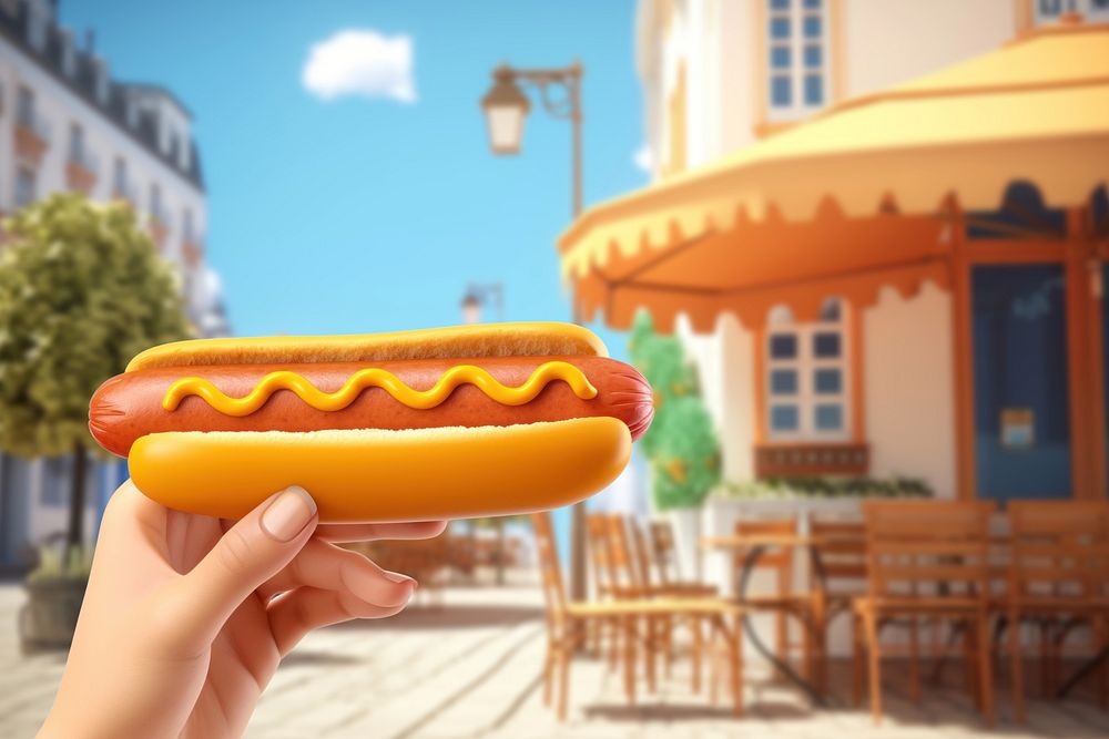 3D hand holding hot dog remix