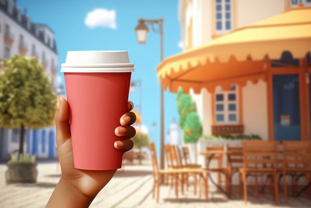 3D hand holding coffee cup remix