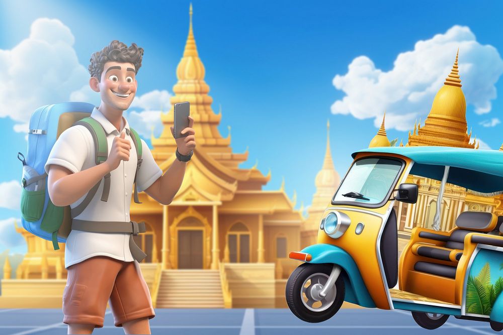 3D tourist traveling in Thailand remix