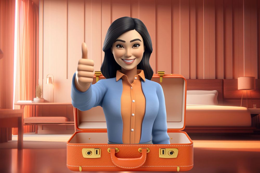 3D woman thumbs up, open briefcase remix
