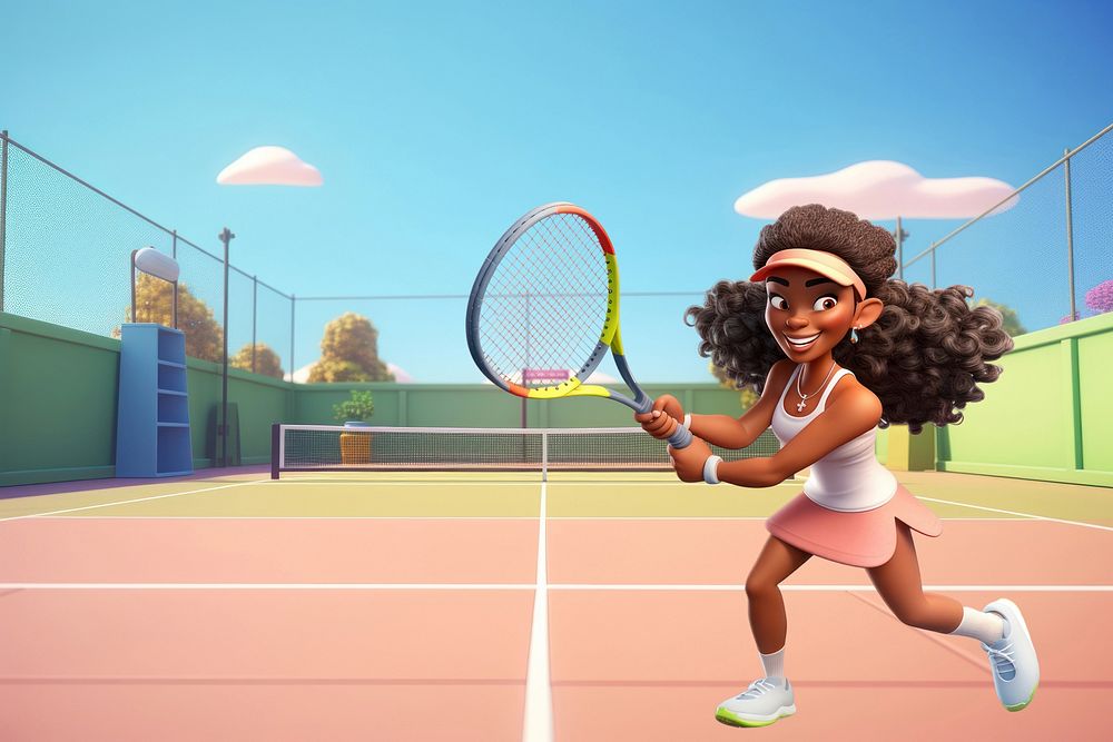 3D woman tennis player, sports remix