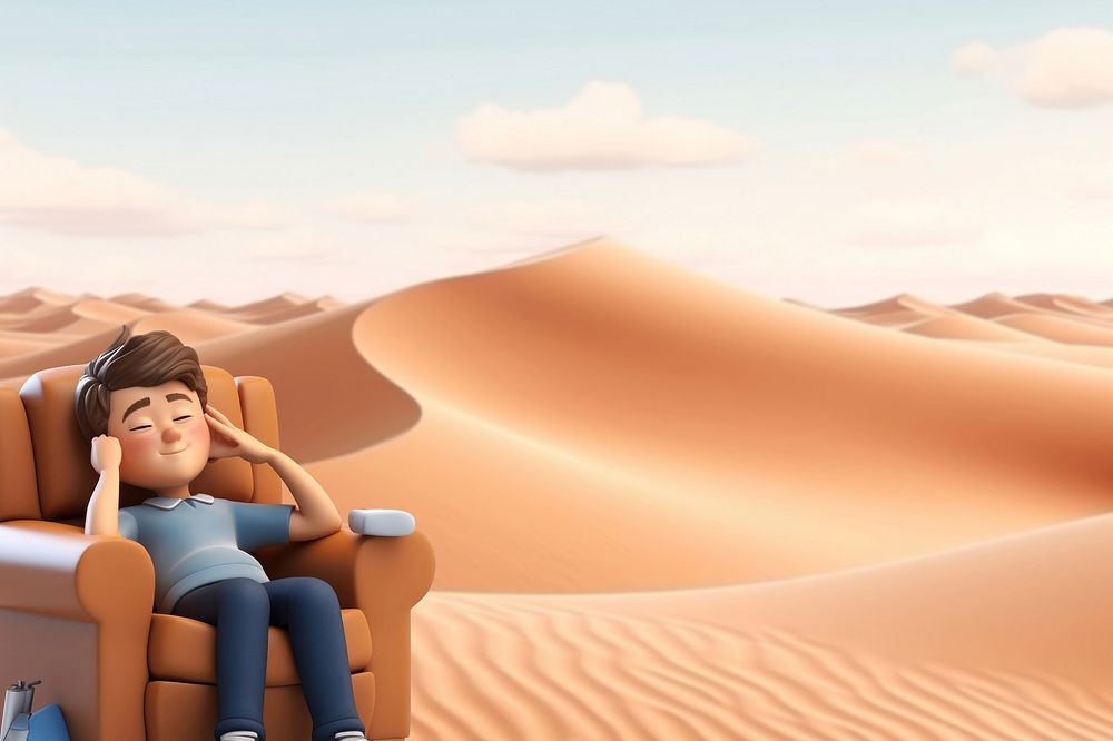 3D relaxed man in desert remix