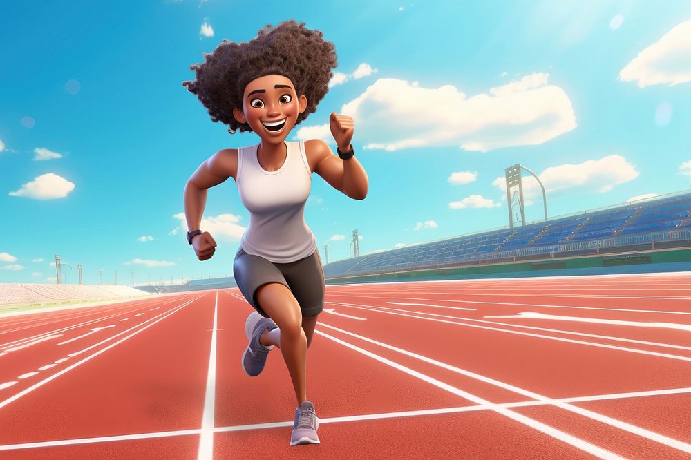 3D woman running on track remix