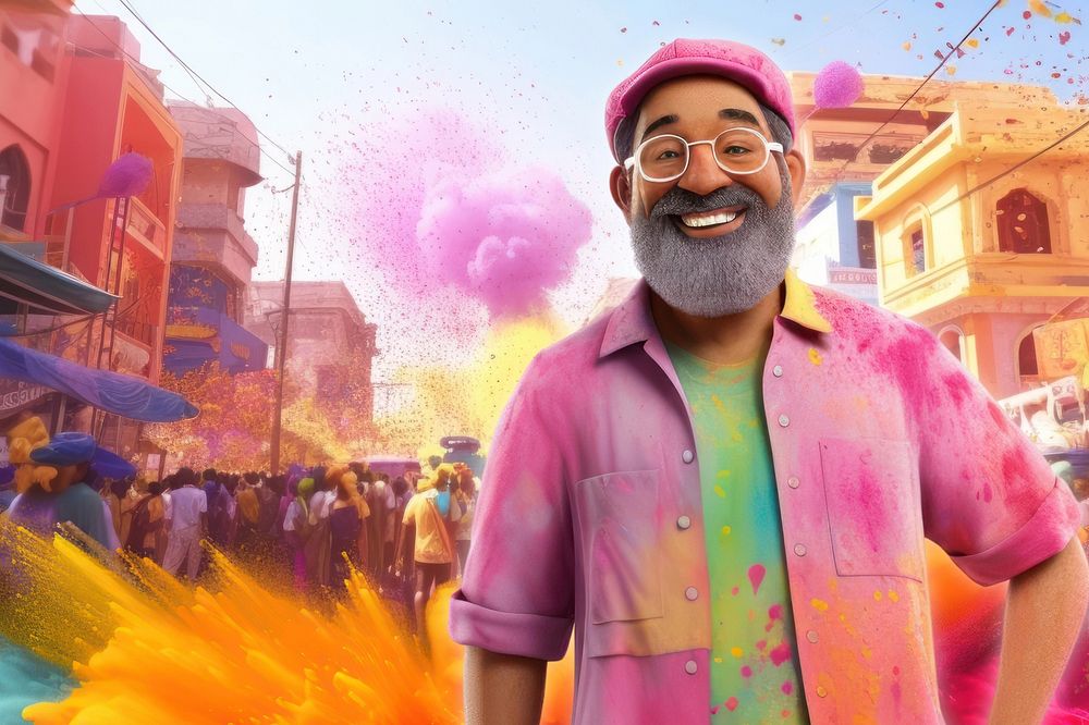 3D Indian Holi festival, happy man remix