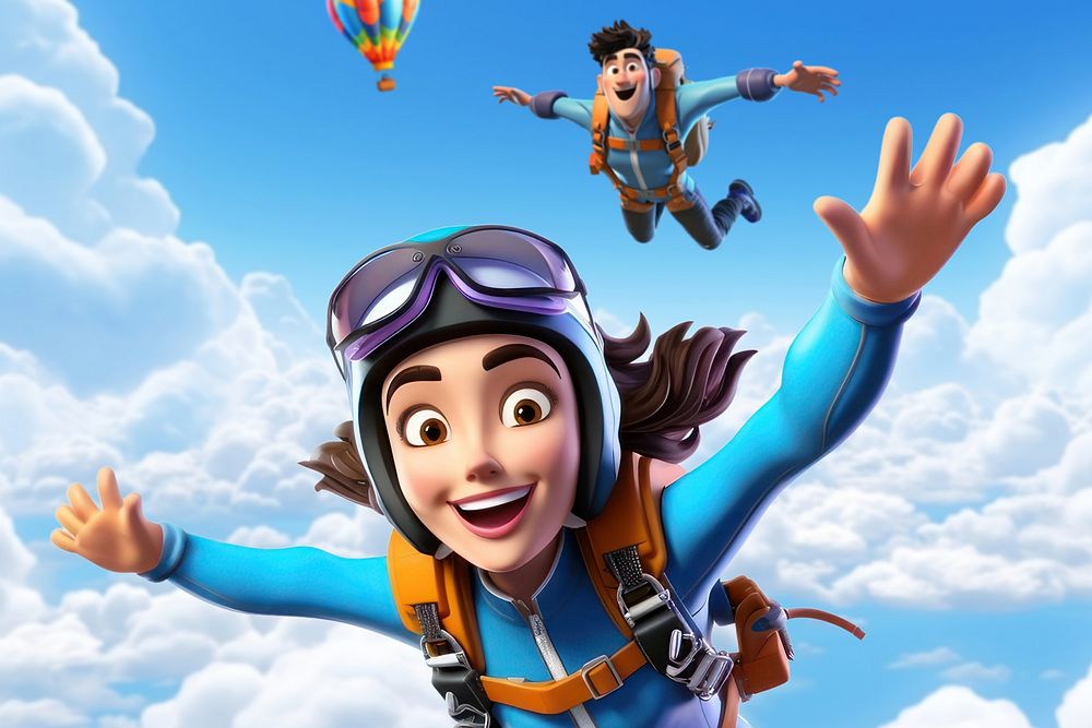 3D people skydiving, extreme sports remix