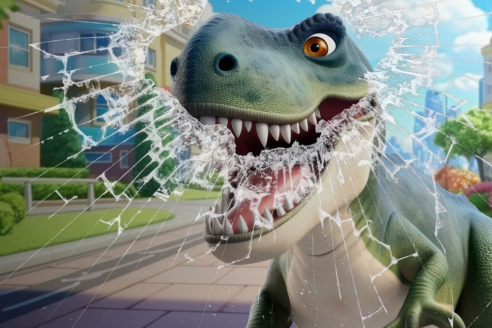 3D dinosaur cracking the glass remix