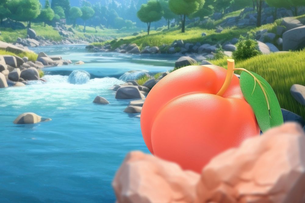 3D huge peach fruit by the river remix