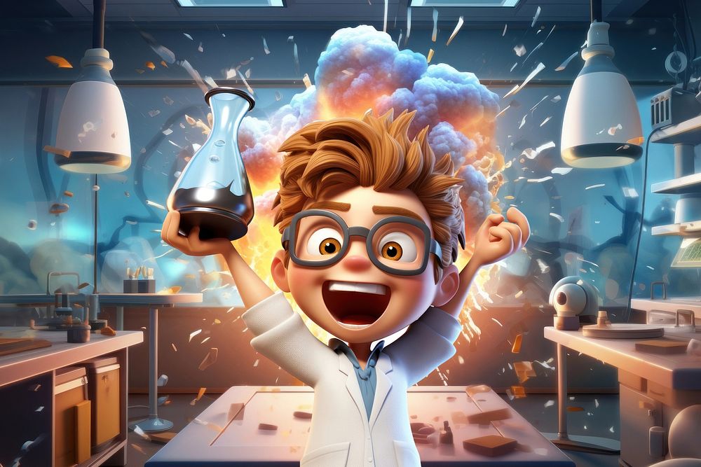 3D lab explosion, science experiment gone wrong remix