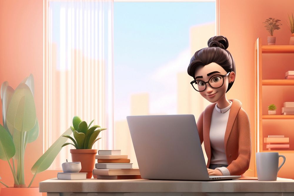 3D woman working at home remix