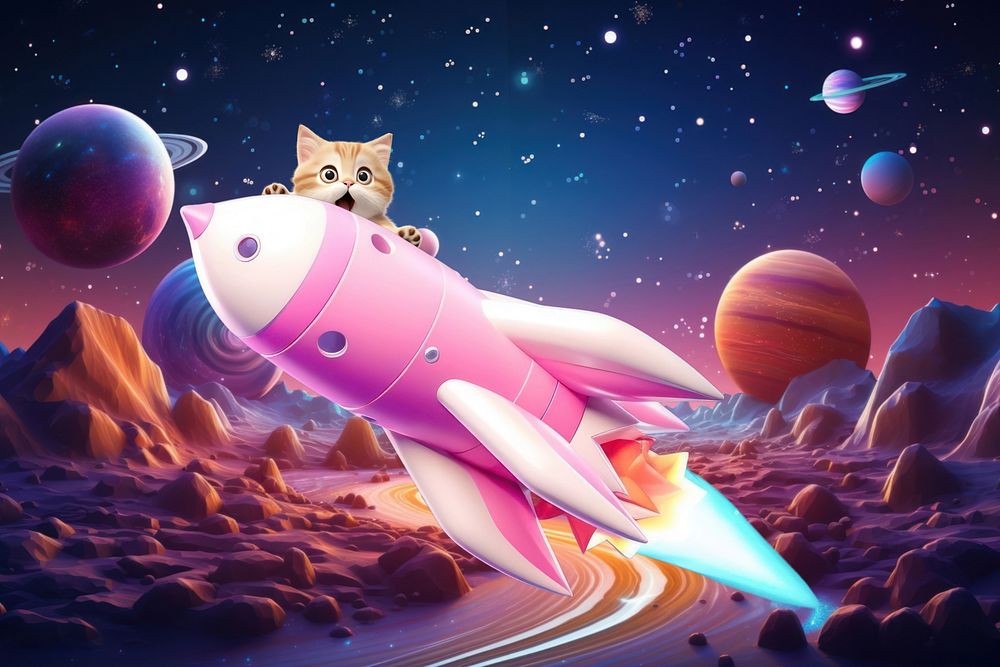 3D cat space rocket remix | Free Photo Illustration - rawpixel