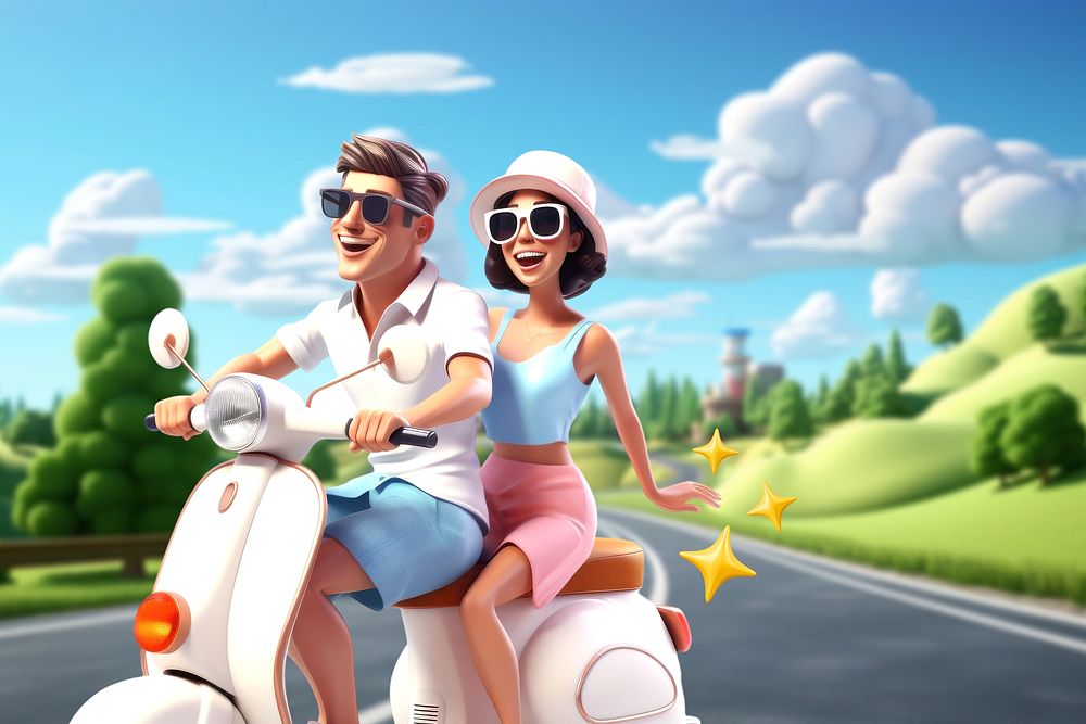 3D couple on scooter remix