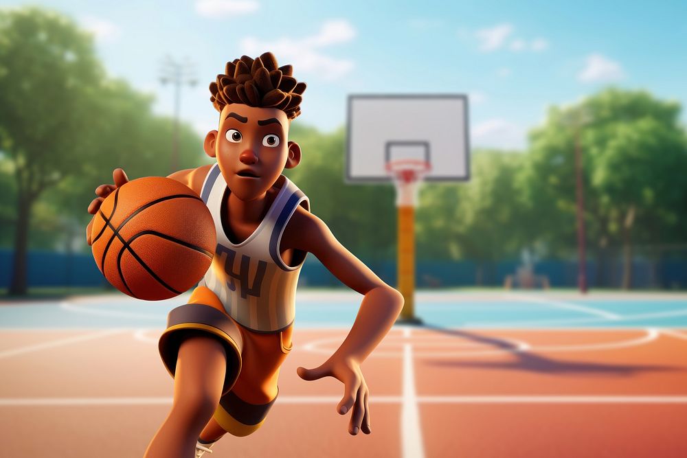 3D teenage boy playing basketball remix