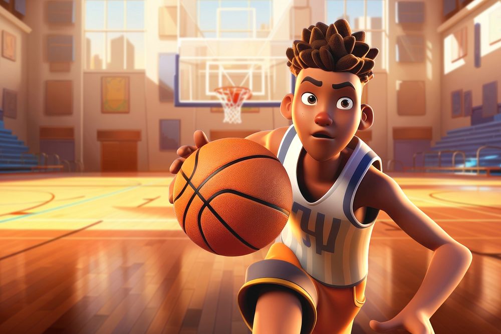 3D teenage boy playing basketball remix