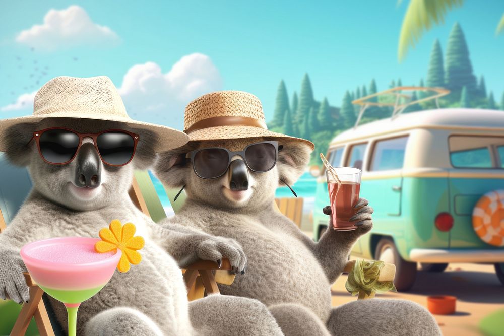3D koala couple on Summer vacation remix