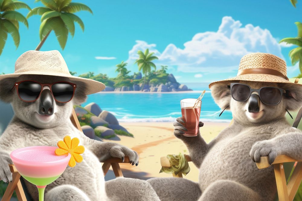 3D koala couple on Summer vacation remix