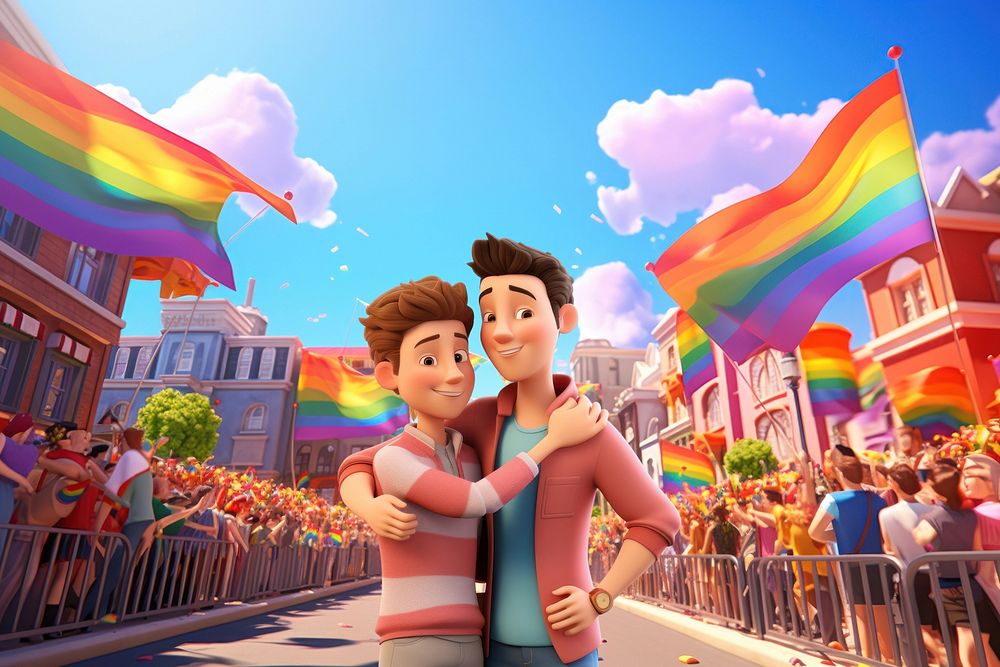 3D gay couple at LGBTQ parade remix