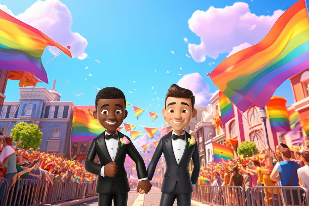 3D gay couple at LGBTQ parade remix