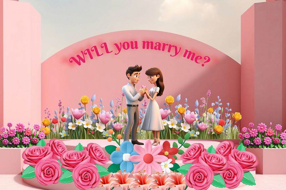 3D young couple marriage proposal  remix