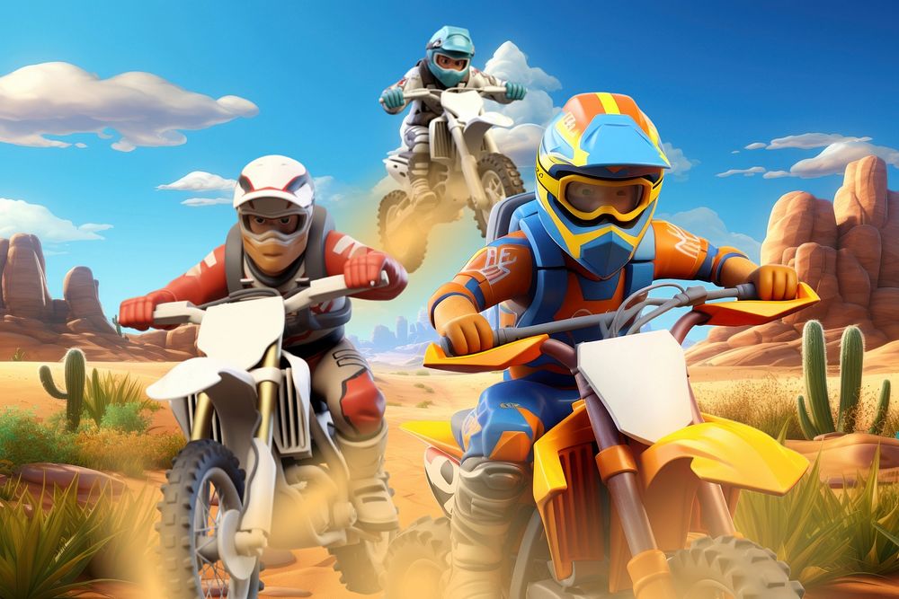 3D motocross athletes, extreme sports remix