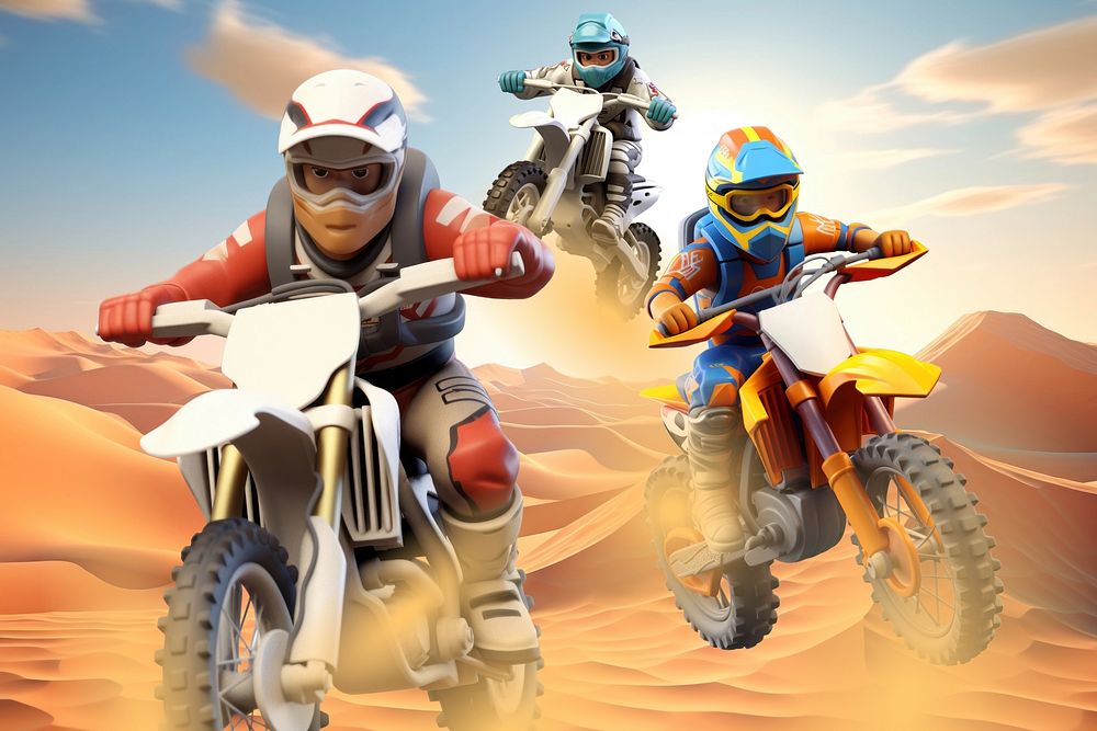 3D motocross athletes, extreme sports remix
