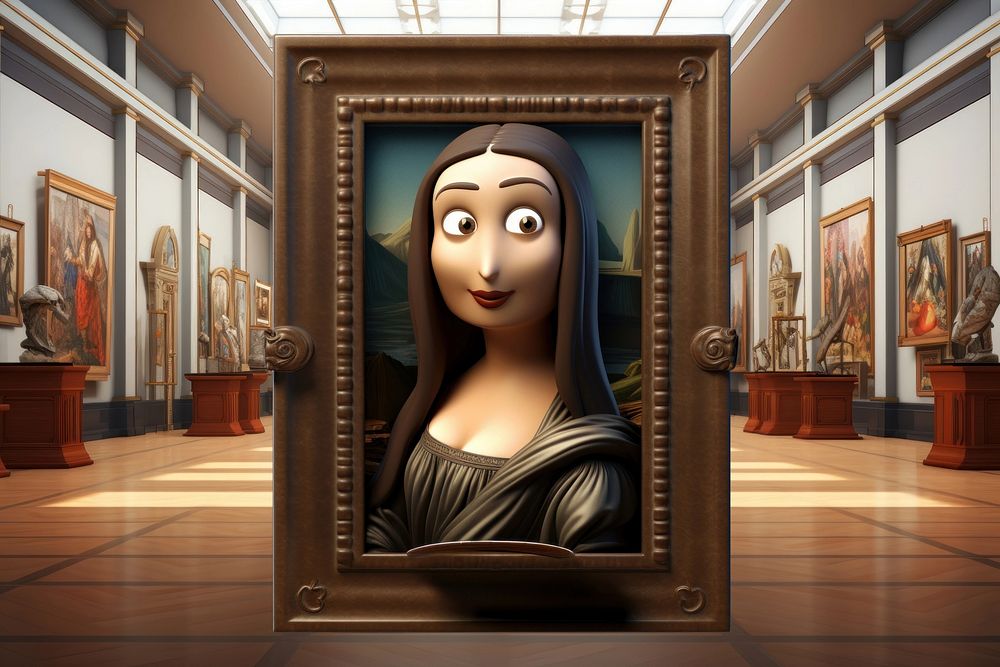 3D woman portrait in museum remix