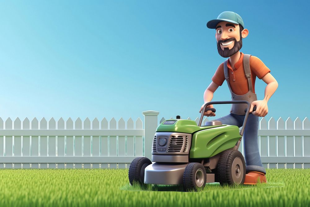 3D man mowing lawn remix