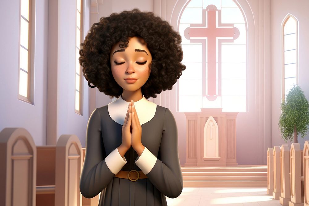 3D praying nun, religion remix