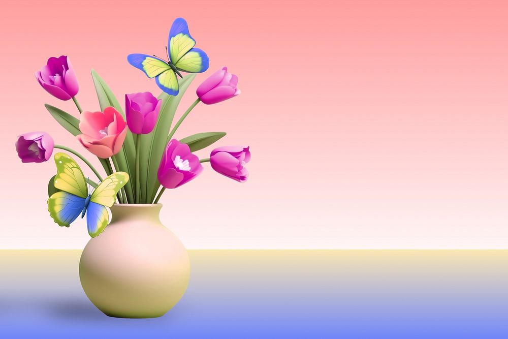 3D flower vase butterfly remix