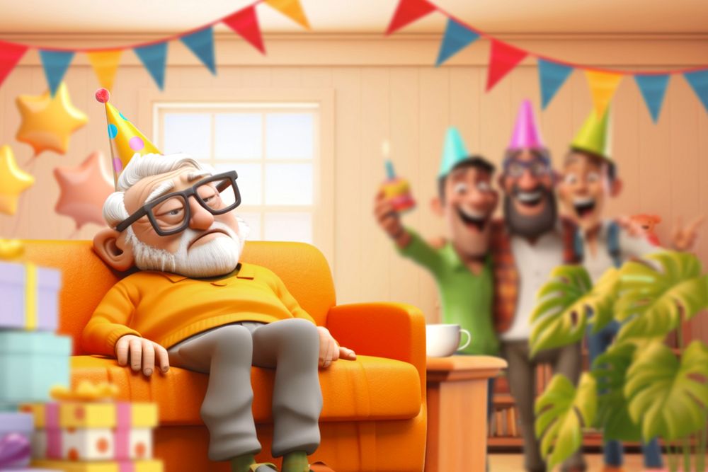 3D old man bored at birthday party remix