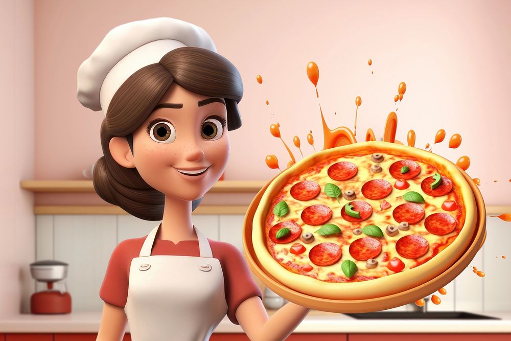 3D woman with homemade pizza remix